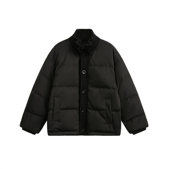 Unisex Kurze gesteppte Oversize-Wattierjacke mit Rippenkragen und Druckknopfverschluss Shop Nory
