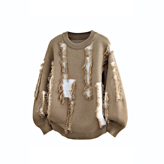 Herren Oversize Strickpullover mit Fransenapplikationen und Balloonärmeln Shop Nory