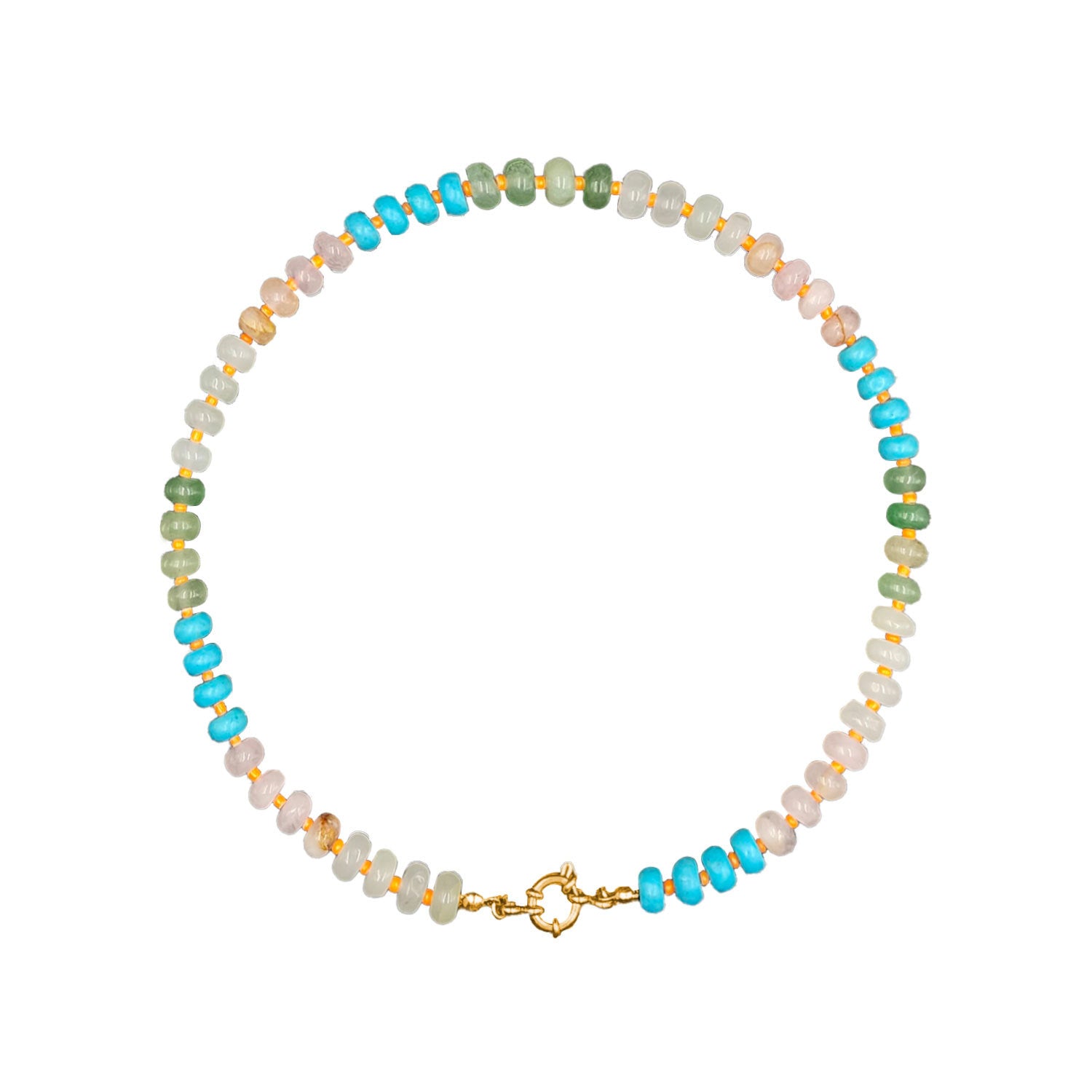 Damen Halskette mit handgefertigten, bunten Glasperlen und einem goldfarbenen Verschluss Shop Nory