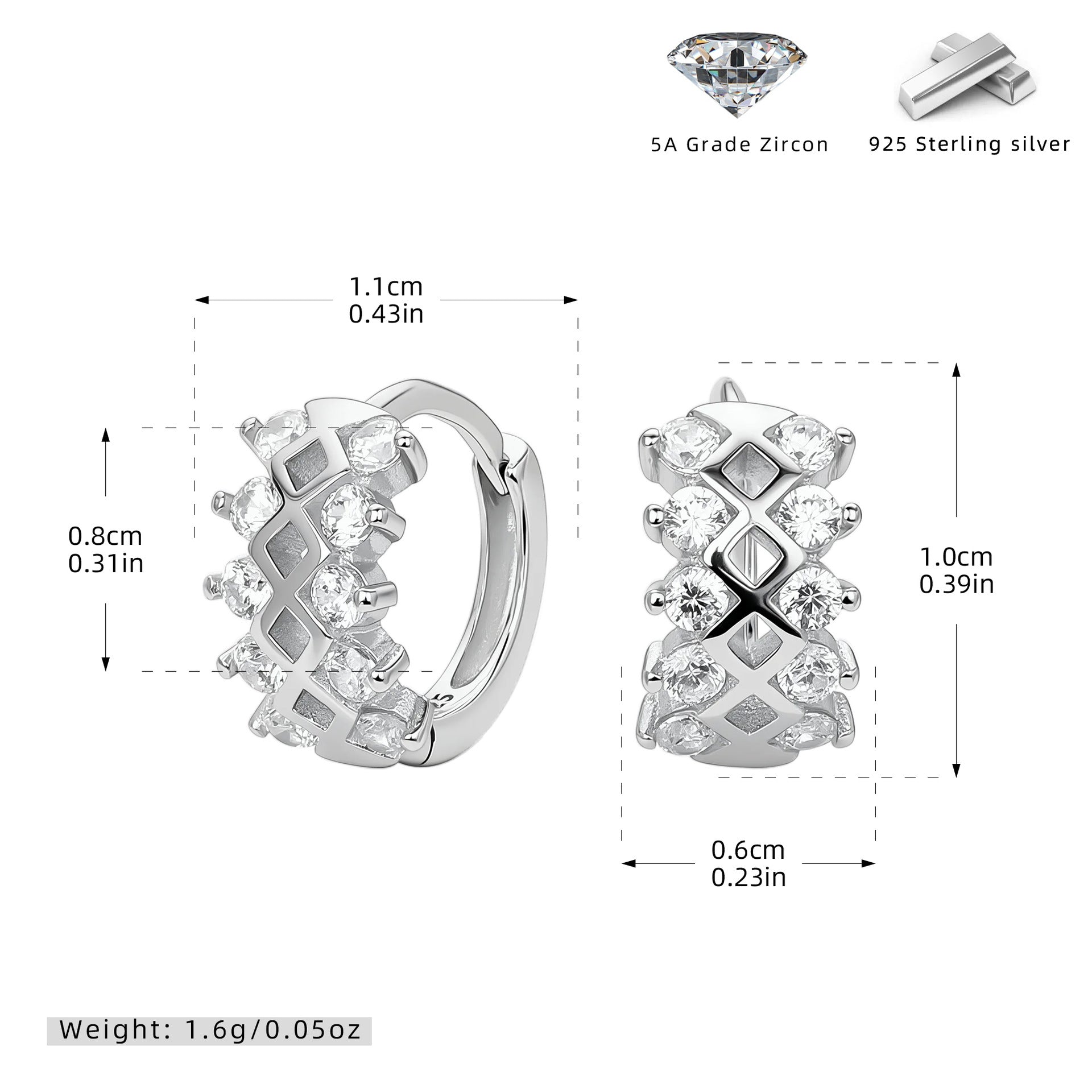 Damen Ohrringe mit elegantem Zirkonbesatz und hochwertigem 925 Sterlingsilber Shop Nory