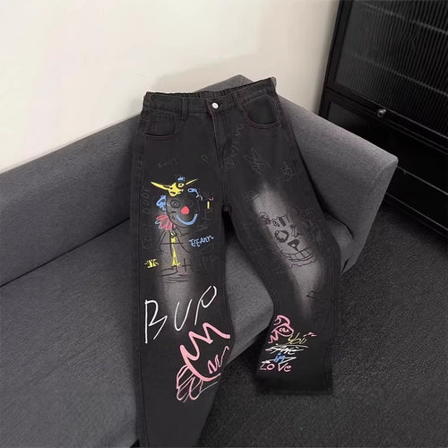 Damen Modische Jeans mit kreativem Grafikdruck Shop Nory