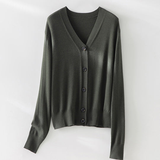 Damen Feiner V-Ausschnitt Cardigan mit Knopfleiste und geripptem Saum Shop Nory