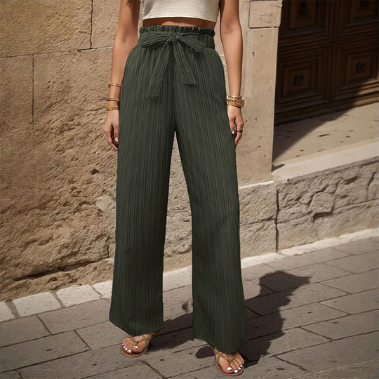 Damen Weite Plissee-Hose mit Paperbag-Bund und Taillenbindegürtel Shop Nory