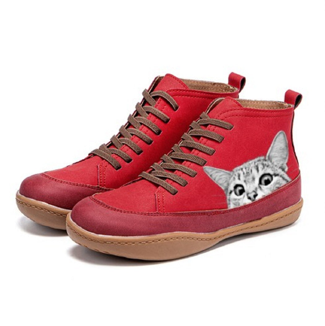 Damen High-Top Sneaker mit geprägtem Katzenmotiv weiches Kunstleder und gepolstertes Komfortfußbett Shop Nory