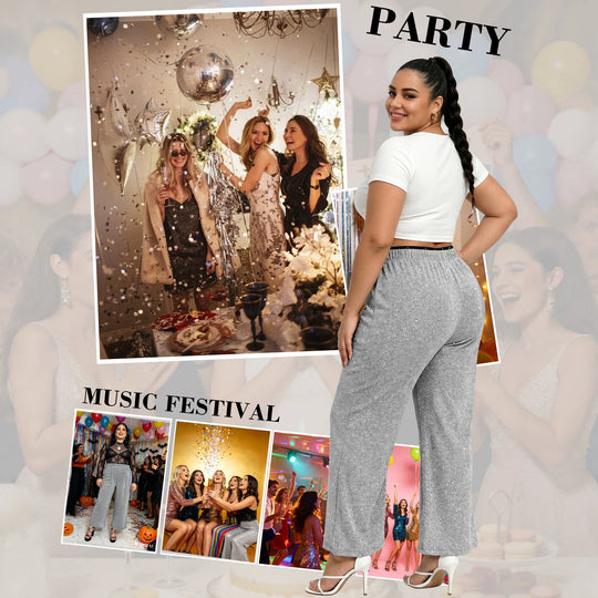 Damen Glitzernde Palazzo-Loungehose mit elastischem Komfortbund Shopy Nory