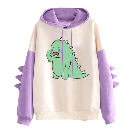 Damen nan Kapuzenpullover mit niedlichem Dinosaurier-Print und dreidimensionalen Ärmeldetails Shop Nory