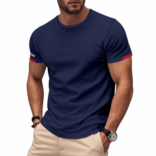 Herren nan athletisches Funktions-T-Shirt mit Rundhalsausschnitt, körpernahem Stretchschnitt und kontrastierendem Ärmelsaum