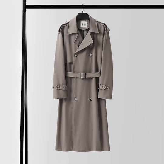 Herren Doppelreihiger Trenchcoat mit abnehmbarem Taillengürtel und Schulterklappen Shop Nory