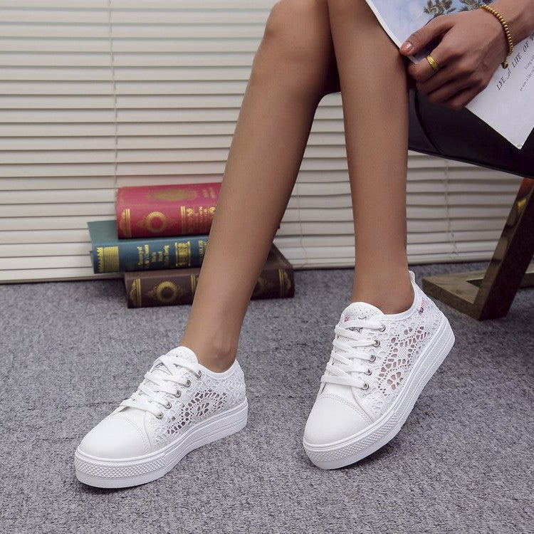 Damen modische Luftige Sneakers mit Häkel-Design und Plateau-Sohle
