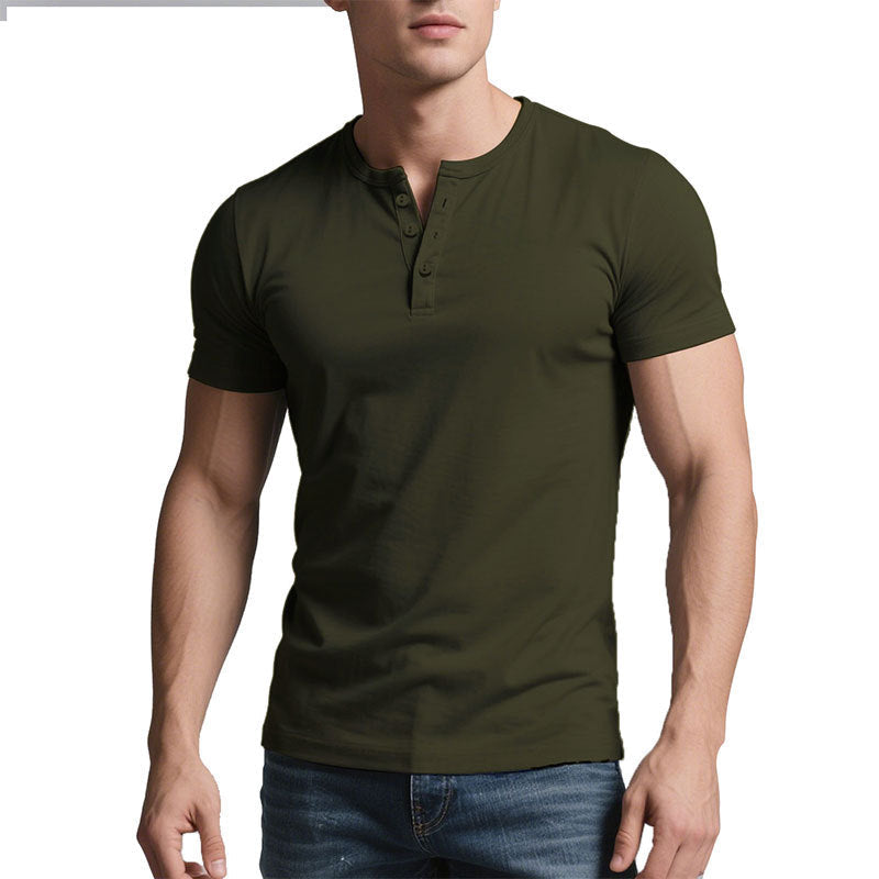 Herren nan kurzes Henley-Shirt mit dezenter Knopfleiste und figurbetontem Schnitt