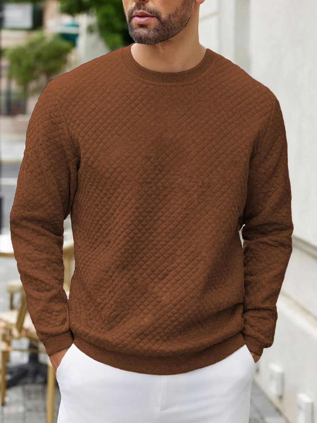 Herren gesteppter Sweatpullover mit Rautensteppung, geripptem Kragen und komfortablem Regular Fit Shop Nory