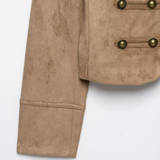 Damen Kurzjacke im Military‑Stil mit Stehkragen und Zierknopf‑Detail Shop Nory