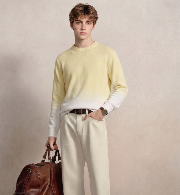 Herren Feinstrick-Pullover mit Dip-Dye-Effekt und Rundhalsausschnitt Shop Nory
