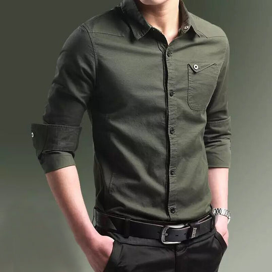 Herren Slim-Fit Baumwollhemd mit Brusttasche und Kontrastknöpfen Shop Nory