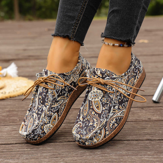 Damen bunte gemusterte Canvas-Schnürschuhe mit leichter Plateau-Sohle Shop Nory