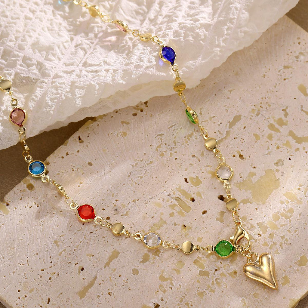 Damen Y-Halskette mit bunten Kristallelementen und Herzen Shop Nory