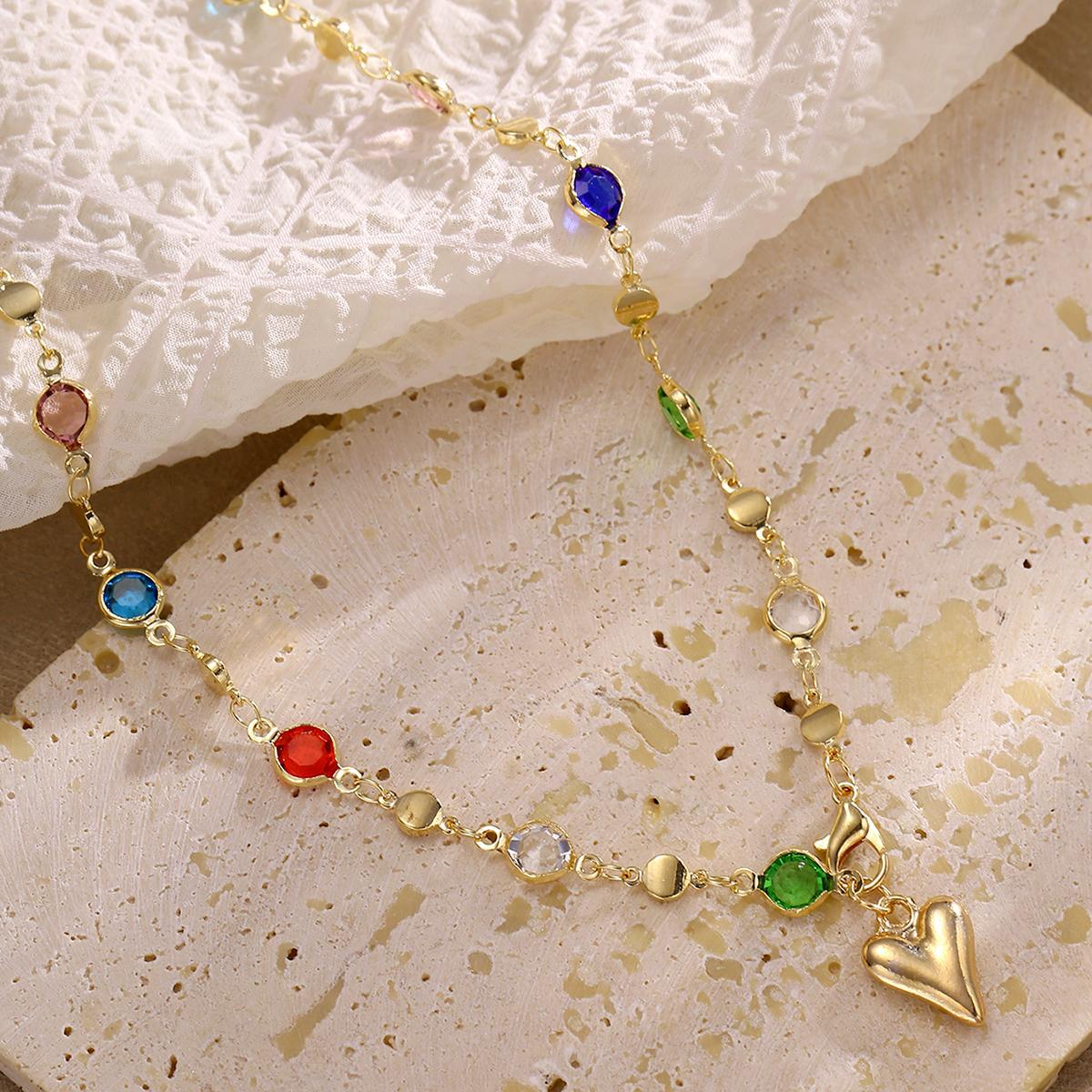 Damen Y-Halskette mit bunten Kristallelementen und Herzen Shop Nory