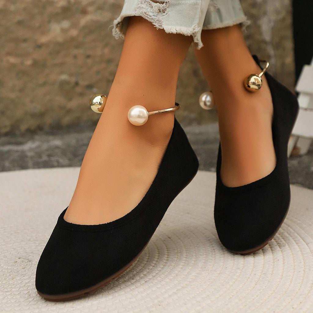 Damen Elegante Ballerinas mit kunstvollem Perlenschmuck und rutschfester Sohle Shopnory