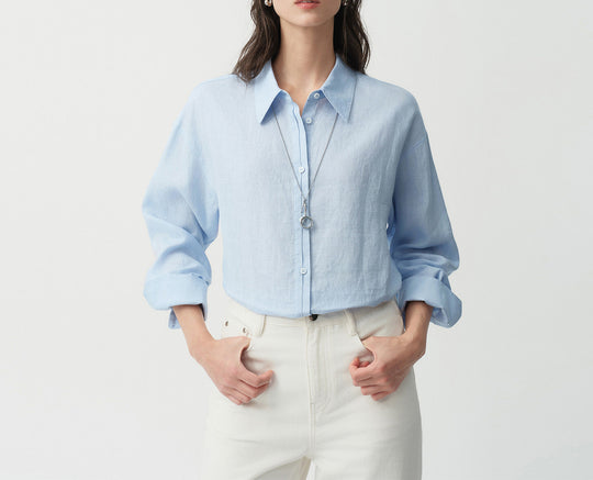Damen Modische Leinenbluse mit langen Ärmeln Shop Nory