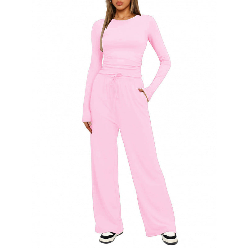 Damen Bequemes Lounge-Set mit langärmligem Oberteil und weit geschnittenen Hosen Shopnory