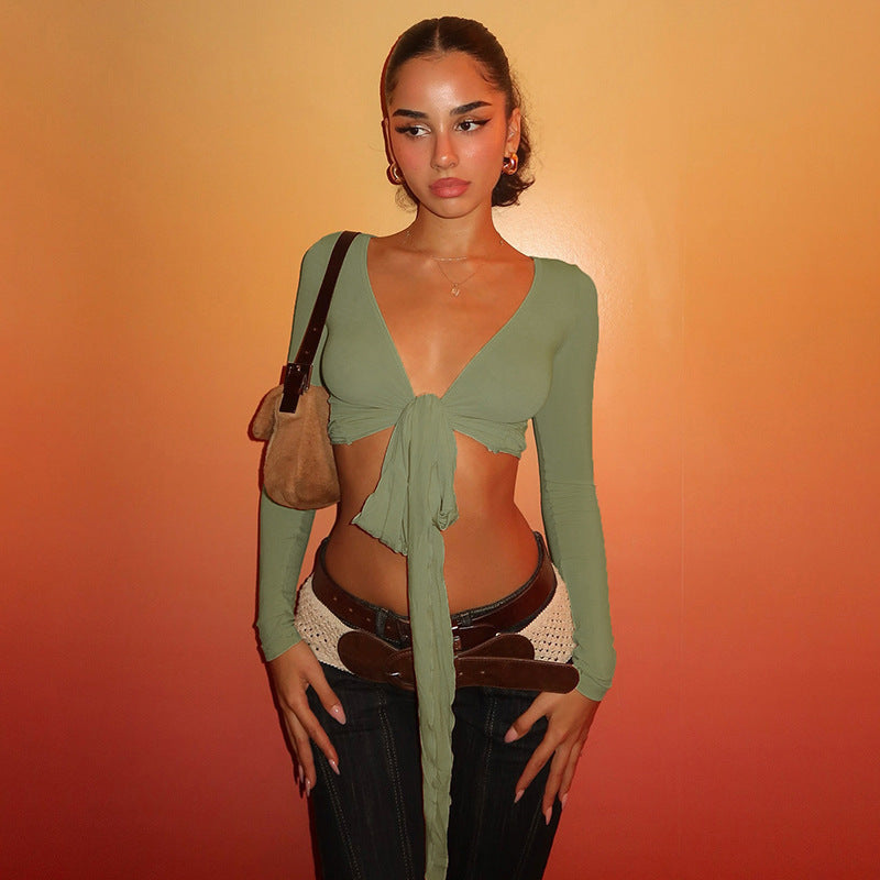 Damen Crop-Top mit verspieltem BindShopnoryand und langen Ärmeln