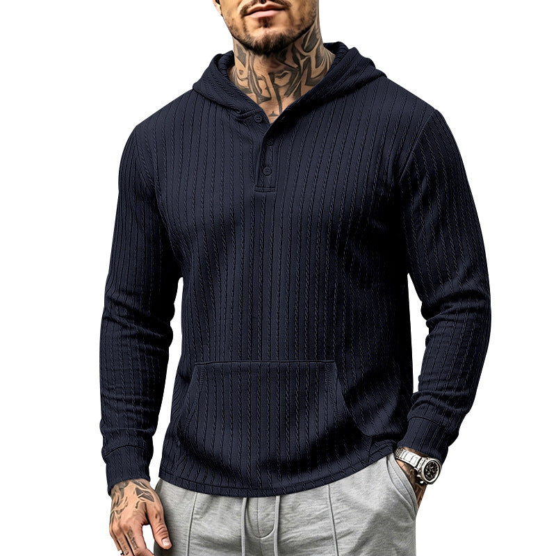 Herren Kapuzen-Henley-Pullover mit Zopfstruktur, Kängurutasche und Rippbündchen Shop Nory
