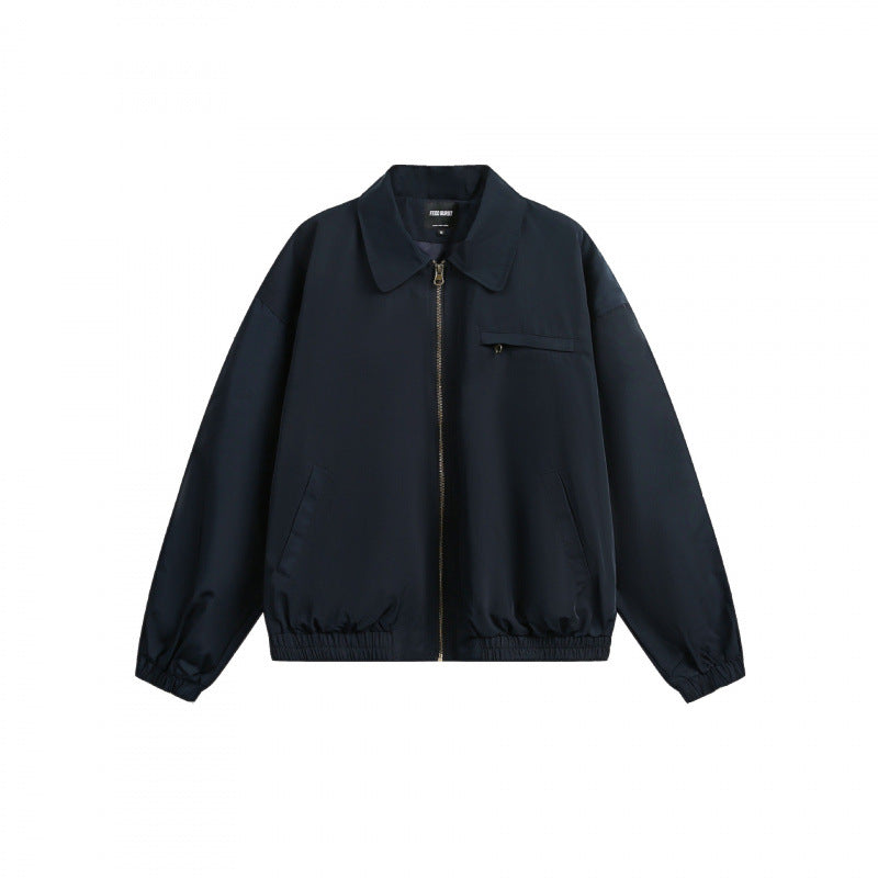 Unisex Boxy-Overshirt-Jacke mit durchgehendem Reißverschluss, elastischem Saum und Brust-Reißverschlusstasche Shop Nory