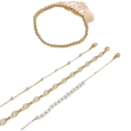 Damen Armbandset mit eleganten Glieder- und Perlen-Design Shop Nory