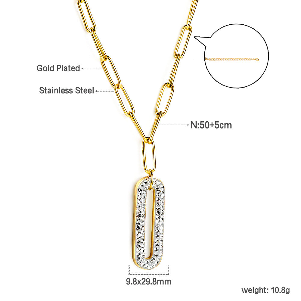 Damen elegante Halskette mit funkelndem Anhänger aus Edelstahl und goldplattierter Kette Shop Nory