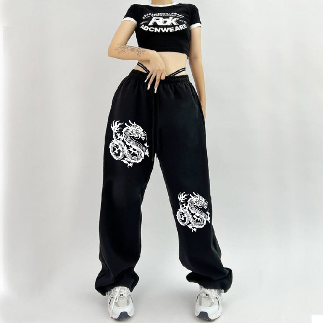 Damen nan weite Jogginghose hochgeschnitten mit seitlichem Statementprint und elastischem Bund Shop Nory