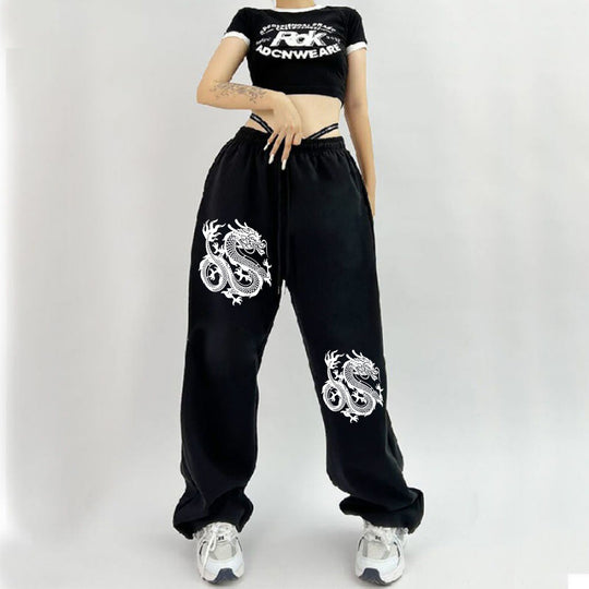 Damen nan weite Jogginghose hochgeschnitten mit seitlichem Statementprint und elastischem Bund Shop Nory