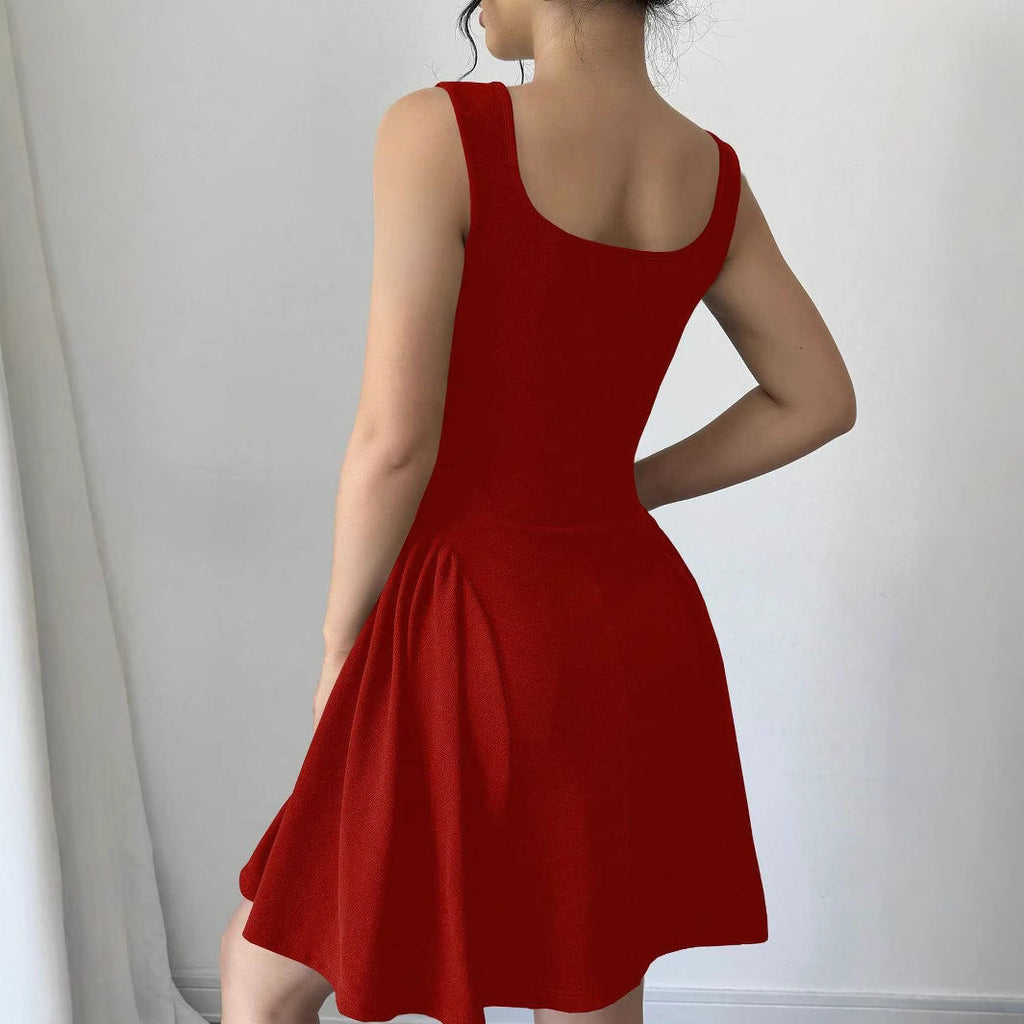 Damen A-Linien Kleid mit Quadrat-Ausschnitt und fließendem Rock