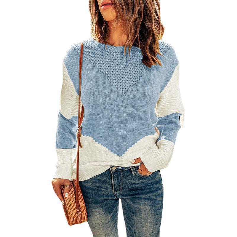 Damen Farbblock-Strickpullover mit strukturiertem Yoke und gerippten Ärmeln Shop Nory
