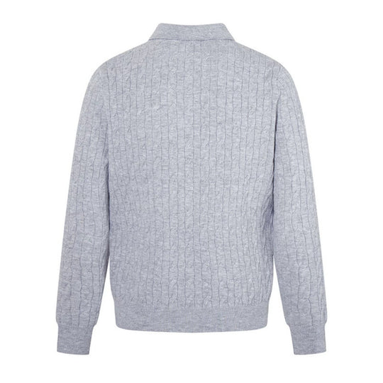 Herren Strick-Polo mit Zopfstrickmuster, Hemdkragen und Knopfleiste Shop Nory