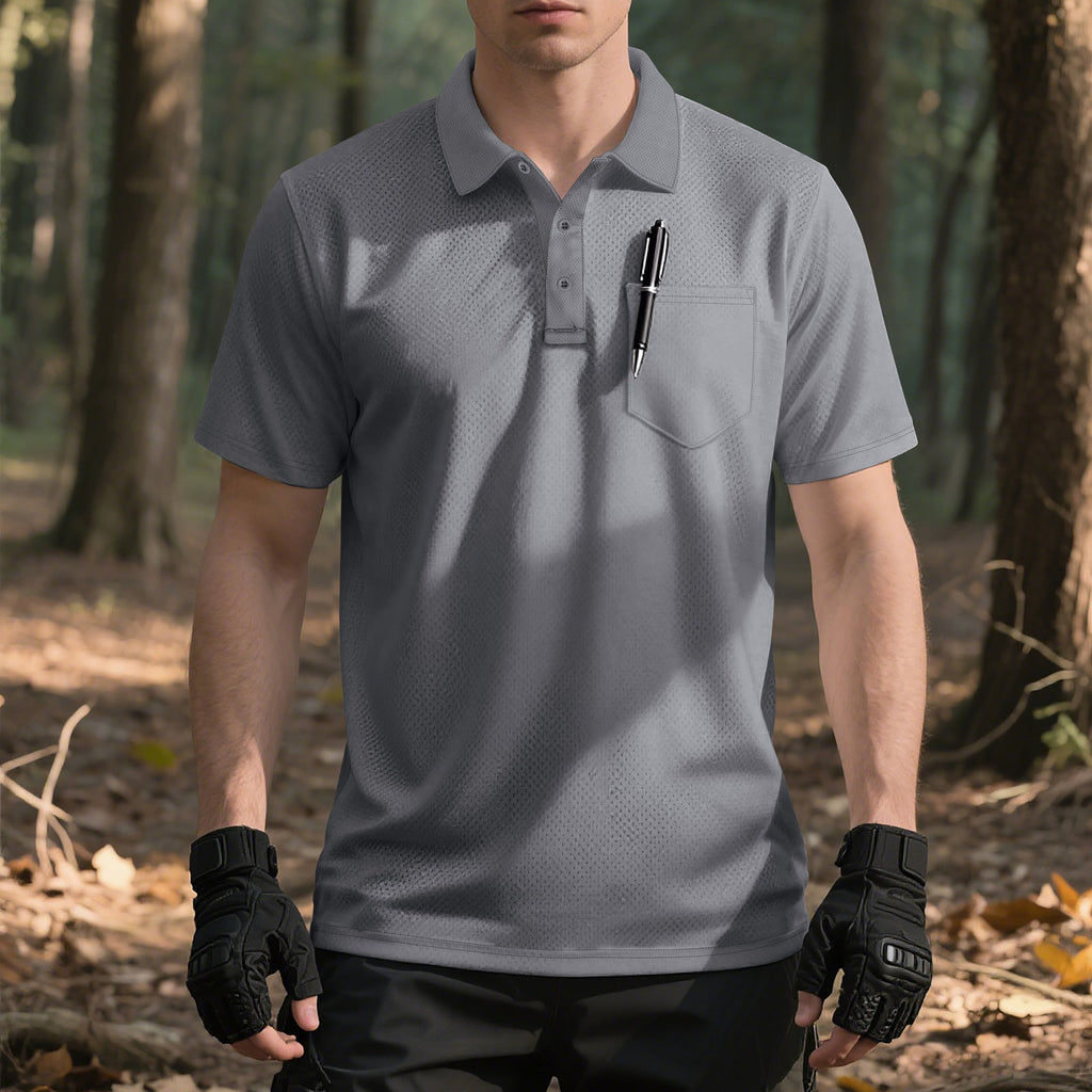 Herren nan funktionelles Kurzarm-Poloshirt mit Brusttasche, eingearbeiteter Stiftlasche und mikroperforierter Belüftung