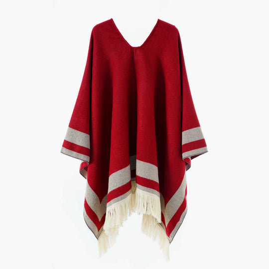 Damen Oversize Poncho-Cape mit V-Ausschnitt und Fransensaum Shop Nory