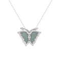 Damen Halskette mit kunstvollem Schmetterlingsanhänger aus grünem Jade und funkelnden Zirkonia Shop Nory