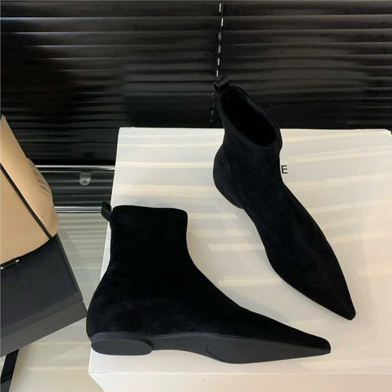 Damen spitz zulaufende Sock‑Stiefeletten aus Velourslederoptik mit engem Schaft Shop Nory