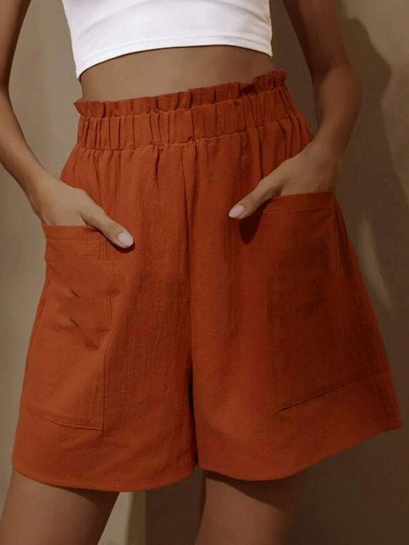 Damen lässige Leinen-Shorts mit elastischem Taillenzug und praktischen Seitentaschen
