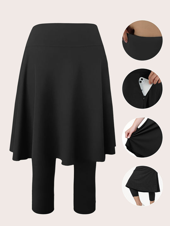 Damen Leggings mit integriertem Rock hoher Taillenbund und Seitentasche Shopy Nory