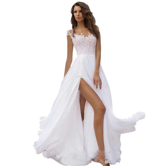 Damen Hochzeitskleid mit elegantem Spitzenoberteil und schwingendem Rock