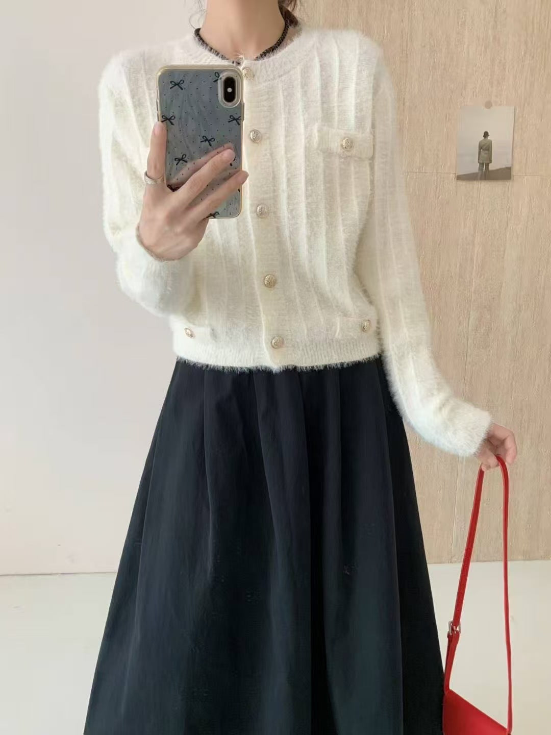 Damen Flauschiger Cardigan mit perligen Knöpfen Shop Nory