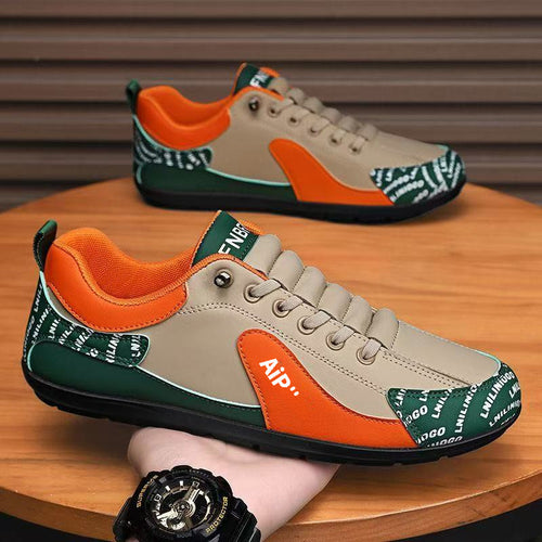 Herren Moderner Low-Top Lederimitat-Sneaker mit gepolstertem Schaft und profilierter Gummisohle Shop Nory