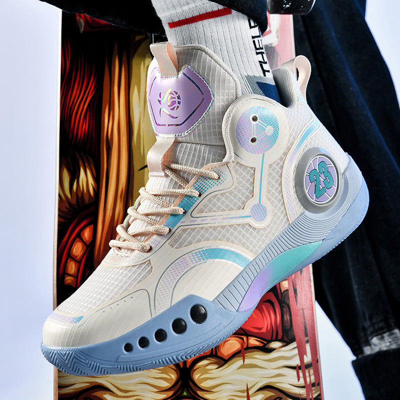 Herren gepolsterter High-Top Basketballschuh mit holografischen Akzenten und griffiger Gummilaufsohle Shop Nory