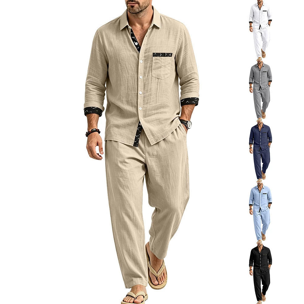 Herren Leichtes Leinenoptik Freizeit-Set mit Hemd und Relax-Hose Shop Nory