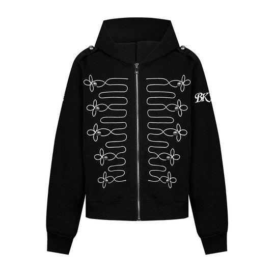 Damen Kapuzen‑Sweatjacke mit dekorischer Frogging‑Stickerei und Perlenknöpfen Shop Nory
