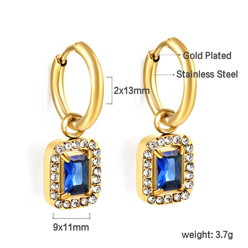 Damen Hängende Ohrstecker mit funkelndem grünem Zirkonia und goldplattierter Edelstahlfassung Shop Nory