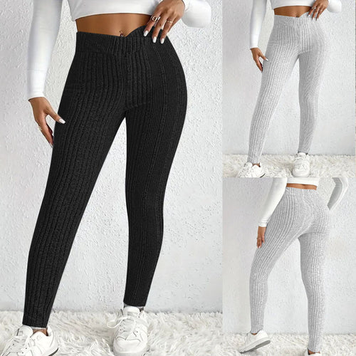 Damen Hochtaillierte Gerippte Feinstrick-Leggings mit Formbund und Stretchkompression Shop Nory