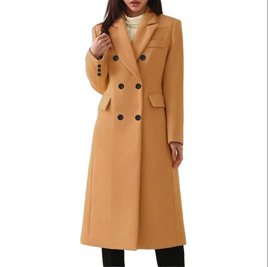 Damen nan langer doppelreihiger Wollmixmantel mit Reverskragen und Pattentaschen Shop Nory