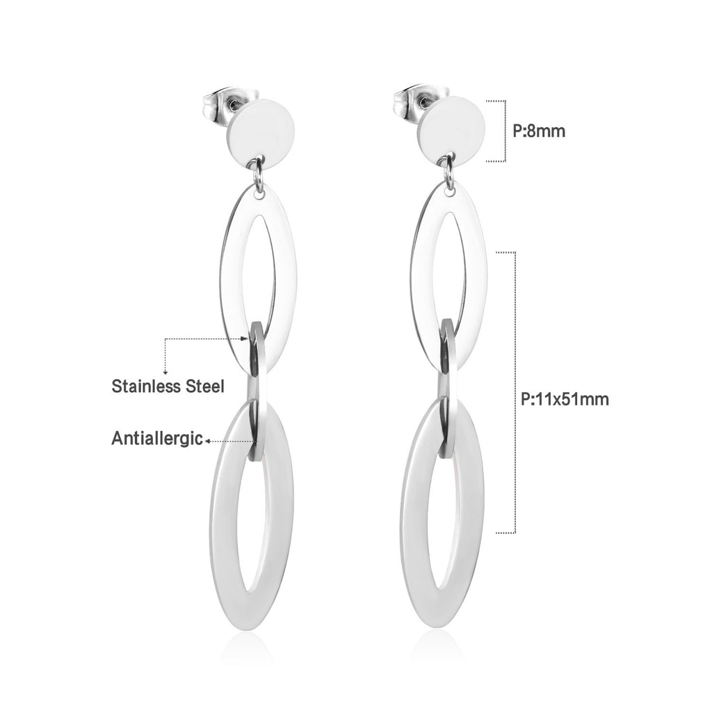 Damen Ohrringe mit elegantem, doppellagigem Rechteckdesign aus Edelstahl und goldplattierter Oberfläche Shop Nory